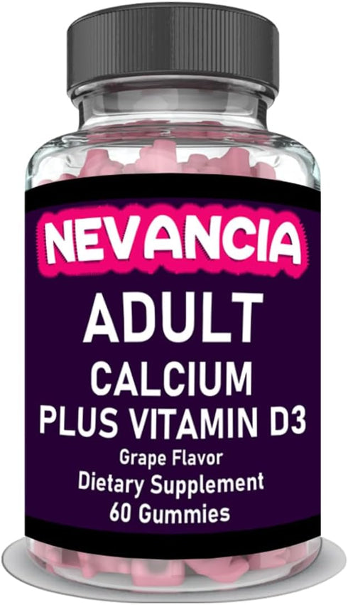 Adult Calcium + Vitamin D3 Gummies, Bone & Joint Support, Heart Support, Immune Support, Daily Nutritional Support, Grape Flavor, 60 Gummies, 30-D...