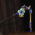 Retro Chinese Wooden Hairpins Japanese Hair Stick Vintage Flower Hair Chopsticks Handmade Wood Blue Flower Tassel Hair Sticks Hair Accessories wit...