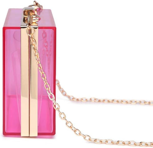 Cute Transparent Acrylic Shoulder Bag Clear Crossbody Evening Clutch Purse Handbag With 2 Gold Chain For Women...