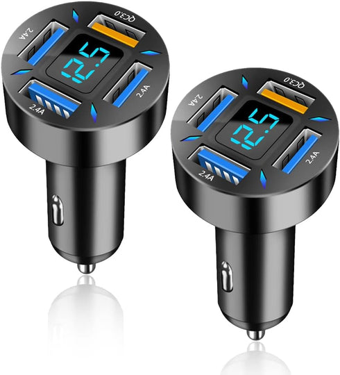 Car Charger 66W Super Fast Charging with USB 2.4A&QC 3.0(Voltmeter&LED Lights) Universal Quick Charge for 12-24V Car Cigarette Lighter Plug,Compat...