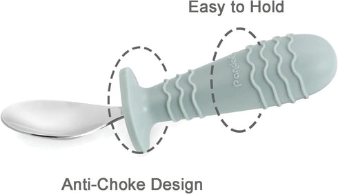 PandaEar 6 Pieces Baby Toddler Silicone Stainless Steel Utensils Silverware Spoon Fork for Baby Toddler BPA Free with Silicone Holding Anti-Choke ...