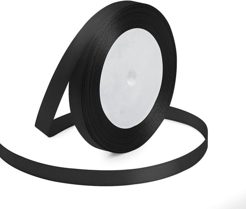 3/8 Inches x 25 Yards Black Satin Ribbon Solid Fabric Ribbons for Crafts, Wedding Decor, DIY Hair Accessories, Sewing, Gift Package Wrapping, Vale...