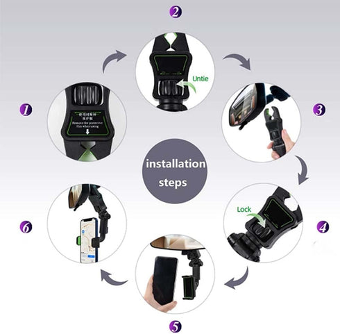 YCNASSS New 360° Rearview Mirror Phone Holder for Car Multifunctional Mount Phone and GPS Holder Universal Rotating Car Phone Holder, Cell Phone A...