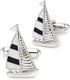 Mr.Van Navy Blue Sail Boat Cufflinks Classic Fashion Modern Stripe Cufflinks Blue and Silver...