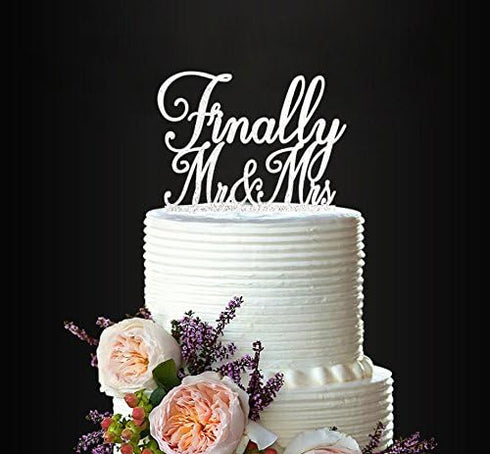 YzYbuaego Glitter Silver Finally Mr&Mrs Wedding Cake Topper, Elegant Acrylic Cake Topper for Wedding Anniversary, Romantic Wedding Party Decorativ...