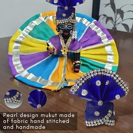 Handmade Pearl Diamond Studded Laddu Gopal Mukut Colorful Flower Pagdi of Ladoo Gopal Ji and Radha Rani for by Handmade Artist of Mathura (Multico...