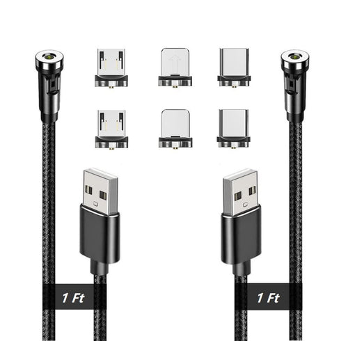 540° Rotation Magnetic Charging Cable, Magnetic Charging Tips 3in1 Short USB Cable Compatible for all Smartphone/ChargeBank/Charging Station for M...
