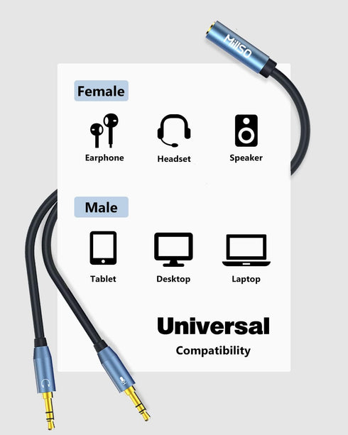 MillSO Headset Splitter, CTIA 3.5mm 2 Male to 1 Female Headphone Adapter with Separate Microphone and Headphone Jack for Gaming Headset to PC - 30...