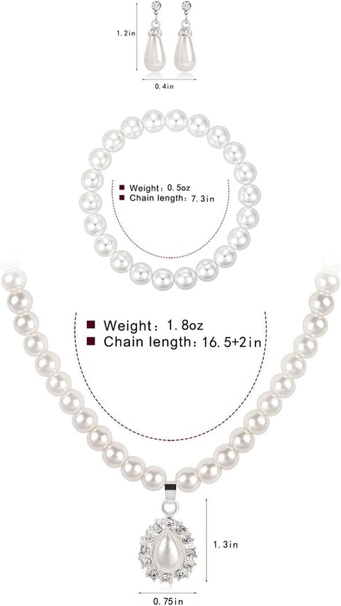 Pearl Necklace and Earring Set, Wedding Pearl Jewelry Sets for Bride Bridesmaid Women...