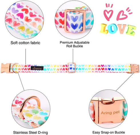 ARING PET Valentine's Day Dog Collar-Adorable Dog Collar with Felt Flower, Cotton Colorful Heart Dog Collars Pet Collars with Metal Buckle...