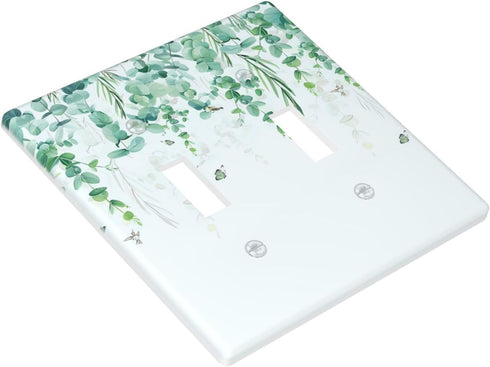 Green Eucalyptus Leaves Light Switch Cover Double Toggle 2 Gang Wall Plates Decorative Electrical Outlet Faceplate for Bathroom Kitchen Bedroom Li...