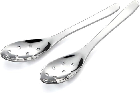 AOOSY Small Slotted Spoons,Modern Stylish Thick Heavy-weight Short handle Stainless Steel 10 Holes Durable Caviar Spoon for Soup Cereals Dips Curr...