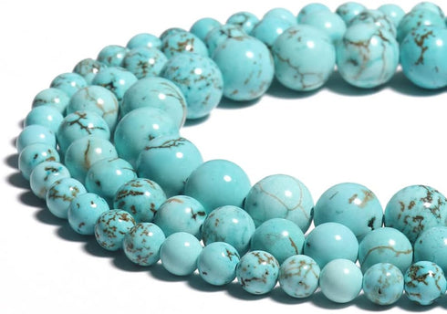 Yochus 8mm Blue turquoises Round Loose Beads Natural Stone Beads for Jewelry Making...