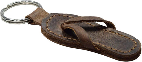 Hide & Drink, Flip-Flop Keychain, Sandal Beach Keychain for Travelers, Surfers and Beach Lovers, Full Grain Leather, Handmade, Bourbon Brown...