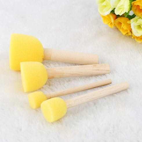 4Pcs Round Stencil Sponge Wooden Handle Foam Sponge Paint Brush Furniture Art Crafts Painting Tool Supplies...