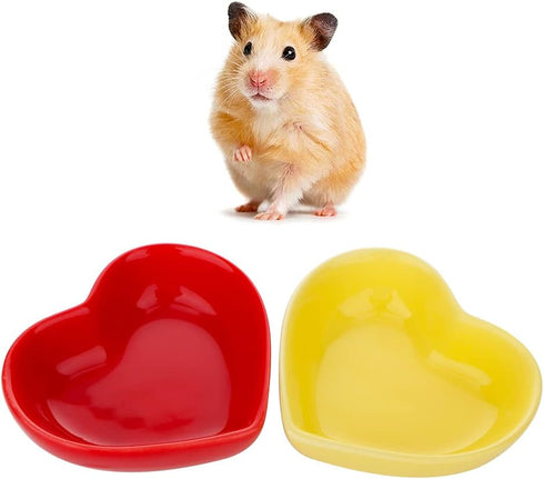 2 Pcs Hamster Food Bowl Hedgehog Ceramic Cute Shape Anti-Turning Food & Water Bowl for Hamster Hedgehog Gerbil Rat Guinea Pig (Yellow and Red)...