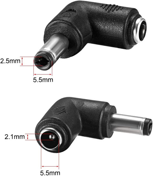 uxcell 3Pcs DC Power Connector Adapter 90 Degree Angle 5.5mm x 2.5mm Male Plug to 5.5mm x 2.1mm Female Jack Coupler Converter for Laptop CCTV Came...