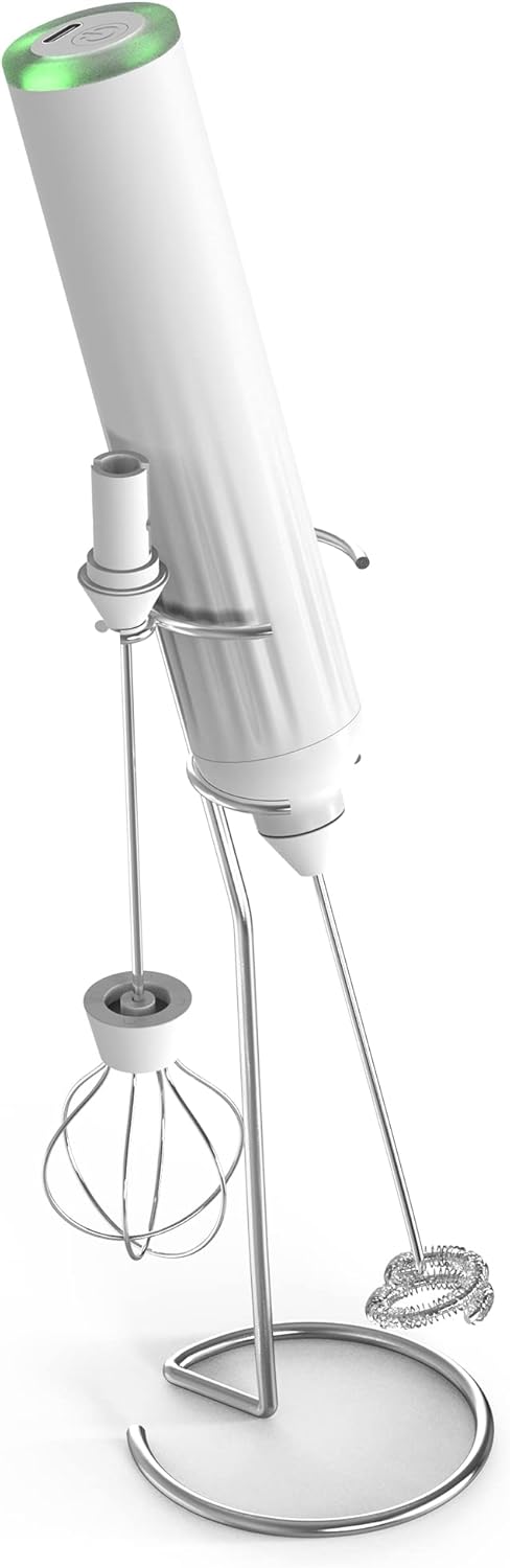Milk Frother Handheld with 3 Stainless Steel Whisks, Rechargeable Electric Drink Mixer with Stand & Travel Case, Milk Foamer for Coffee, Latte, Ca...