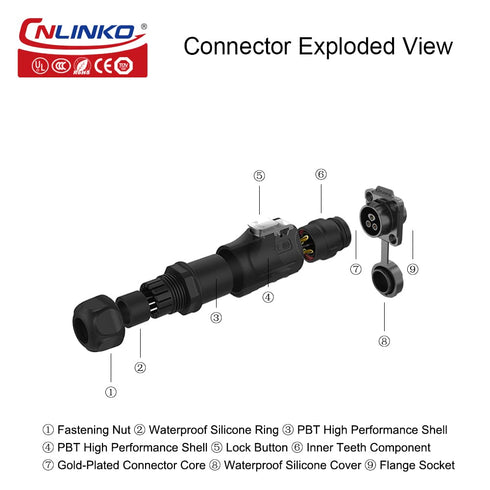 CNLINKO LP-16 IP68 Industrial Waterproof Connector Quick Plug Circular Connector PBT Plastic Shell Aviation Connector M16 2-9 Pin Flange Socket (2...