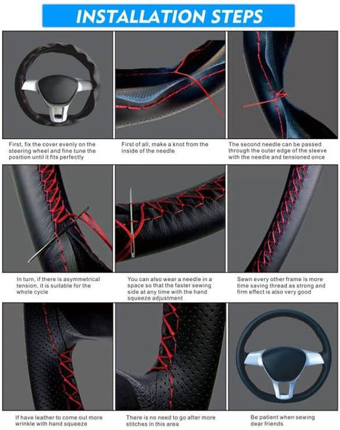 Leather Steering Wheel Cover, Breathable Non-Slip Design, Soft and Comfortable Feeling, Universal 15 Inch Auto Car Steering Wheel Stitch on Wrap?S...