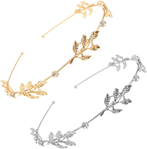 NODG 2-Piece Leaf Tiaras - Silver Leaf Headbands with Crystal Gold Tiaras for Women's Bridal Headpiece & Wedding Hair Accessories...