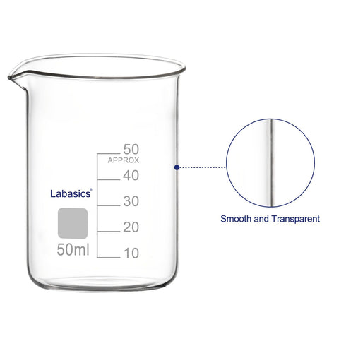 Glass Beaker, 1 Pack Borosilicate Glass Graduated Low Form Griffin Beaker with Pouring Spout Lab Beaker, 50 ml, High Temperature Resistance, Labor...