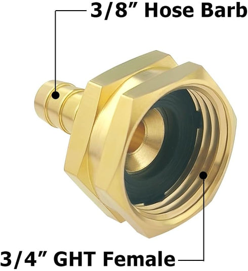 Hooshing 3/8" Barb x 3/4" GHT Female Garden Hose Swivel Adapter Heavy Duty Brass Hose Connectors with Stainless Clamps for Watering System Outdoor...