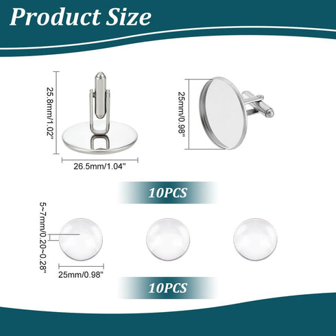 UNICRAFTALE 10 Sets 25mm Blank Dome Cufflinks Making Kit 304 Stainless Steel Cuff Button Round Cabochons Tray Bezel Cufflink Blanks for Apparel Ac...