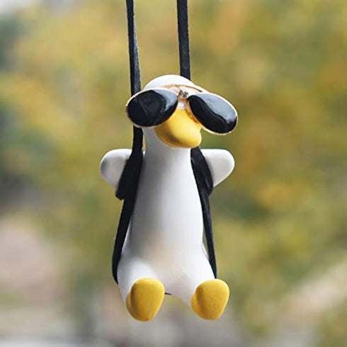 Hanging Accessories Rear View Mirror of Swinging Duck with Sunglasses Car Pendant Cute Ornament Decoration for Men Women Gift, CZ-033...