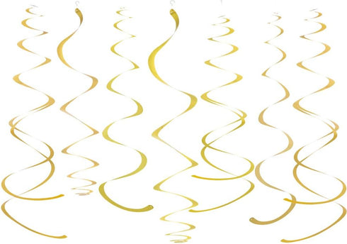 Gold Party Hanging Swirl Decorations Plastic Streamer for Ceiling, Pack of 28...
