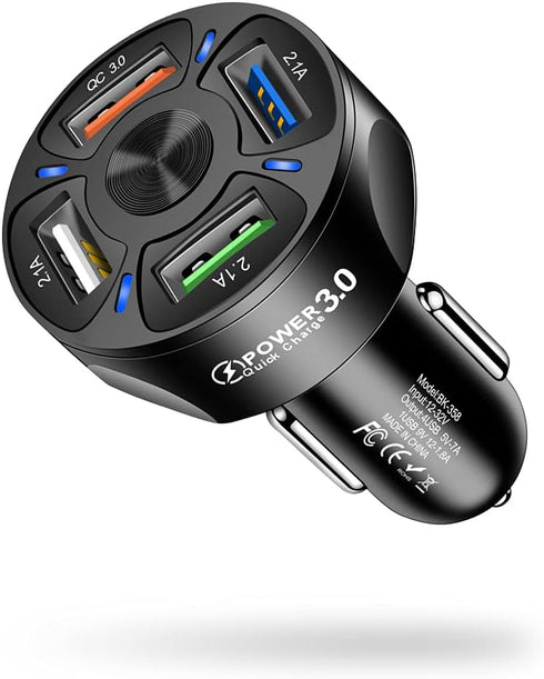 Car Charger Adapter, 4 Ports USB Fast QC3.0, Quick Phone with LED Light Display, Compatible iPhone 12 Pro Max/11 Pro/XS/XR, Galaxy S20 Ultra and M...