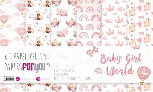 Papers For You - Vellum Scrapbooking Paper Kit | "Baby Girl World" Collection | Includes 6 Single Sided Vegetable Papers with Different Designs | ...