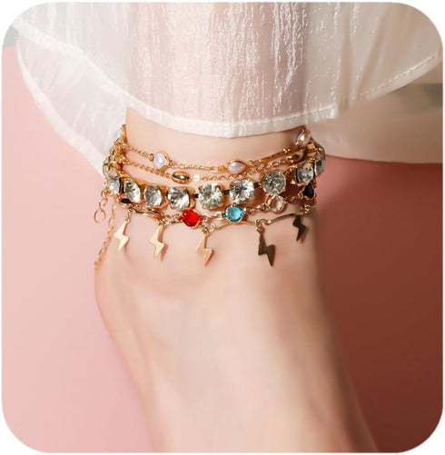 Gold Anklets for Women Waterproof Rhinestone Link Anklets Set Layered Anklet for Women Gold Jewelry Gift...