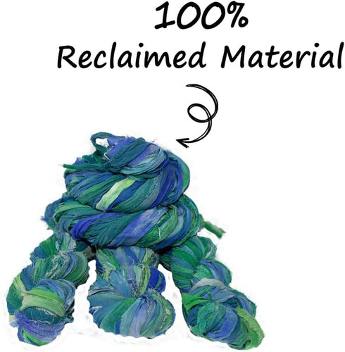 Super Bulky Recycled Sari Silk Ribbon Yarn in Blue Galaxy | 50 GMS - 30 Yards | Duppioni Silk Ribbon | Taffeta Silk Ribbon (Pack of 1)......