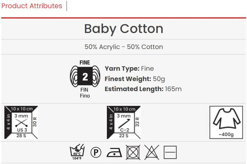 YarnArt Baby Cotton Yarn Knitting Yarn Baby Yarn Summer Yarn Amigurumi Yarn Soft Yarn 50% Cotton Yarn, 50% Acrylic Yarn 1.76 Oz, 180.44 Yds (1, 40...