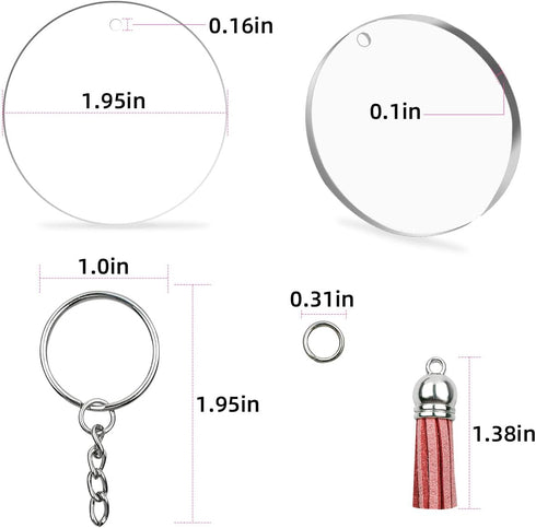 48 Pieces Acrylic Keychain Blanks Set Including Clear Circle Keychains Blank & Key Rings & Tassels & Jump Chain for Vinyl Crafting DIY Crafts Proj...