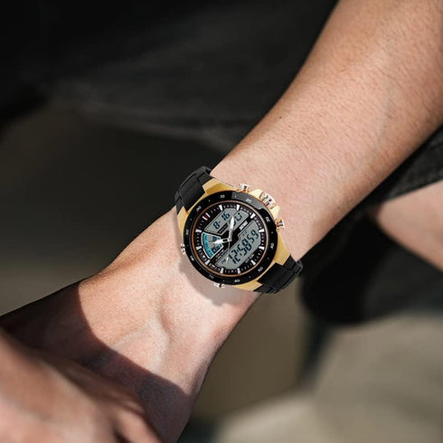FANMIS Men's Analog Digital 50M Waterproof Sports Watch Military Multifunction Stopwatch Alarm Backlight Gold Watch...