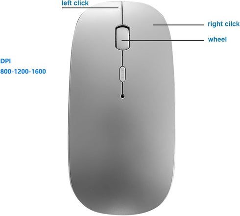 Bluetooth Mouse for Laptop/Tablet/iPhone/Android PC,Rechargable Quiet Slim Mice Compatible with Windows/Linux,Silver...