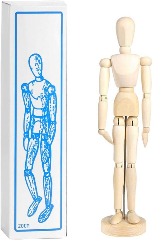 8 Inch Artists Wooden Manikin Flexible Body Joints Human Figure Puppet Model Wood Male Mannequin Doll Ornament Stand for Home Office Desk Decorati...