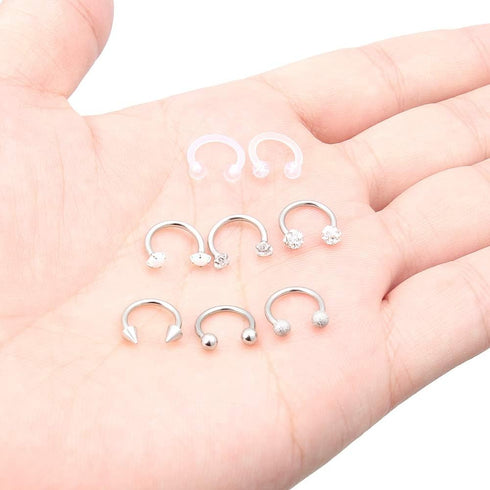Dyknasz Horseshoe Circular Barbell Clear CZ Opal Stone Nose Septum Rings Hoop Retainer for Women Men Helix Cartilage Tragus Earring 316L Surgical ...