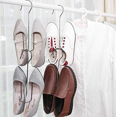 5 Pack Stainless Steel Shoes Hanger Drying Rack for Dehumidifying Hanging Leather Shoes,Double Hook Design Drying Shelf Storage Organizer,Closet O...