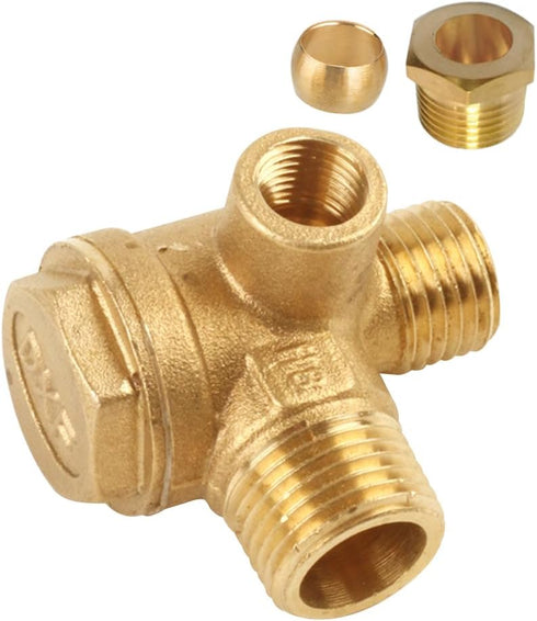 3-Port Brass Air Compressor Check Valve M10*1 x G3/8 Male x G1/2 Male Threaded Central Pneumatic Valve...