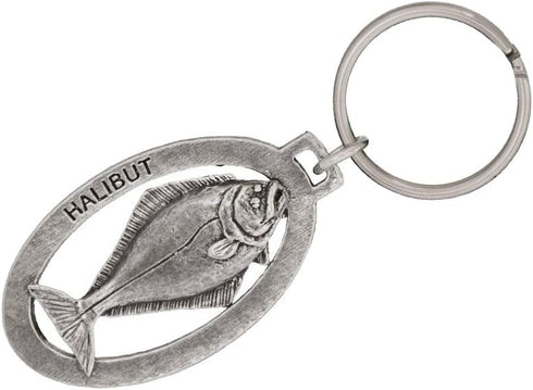 Halibut Keychain, Pewter, S061KC, 2”, 100% Handmade in the USA, Fish Keychain, Saltwater Key Chain, Pacific Halibut Key Ring, Key Fob, Fishing Gif...