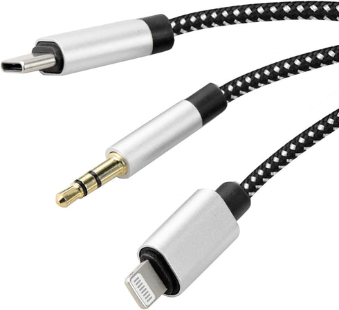 4.26FT MFi Certified Lightning to 1/4 Inch Audio Adapter Cable, Within 1/4 to USB C, 3.5mm to TS Audio Cable, DAC Chip Include, 3-in-1 Stereo 1/4 ...