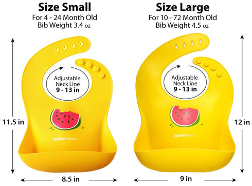2-Pack Waterproof Silicone Baby Bib Lightweight Comfortable Easy-Wipe Clean (Orange/Yellow, Small)...