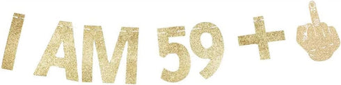 Morndew Gold Gliter I AM 59+1 Paper Banner for 60th Birthday Party Sign Backdrops Funny/Gag 60 Bday Party Wedding Anniversary Celebration Retireme...