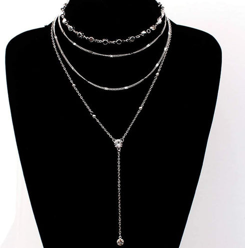 Layered Long Choker Necklace Silver Rhinestone Y Drop Necklaces Sparkly Crystal Lariat Necklace Chain for Women...
