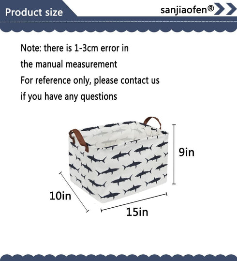 Rectangular Shark Basket,Kids Basket for Boys,Collapsible Toy Organizer Bin with Handles for Clothes Storage.(Sharks)...