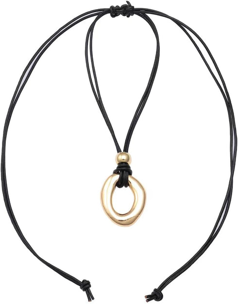 Boho Chunky Pedent Necklace for Women Dainty 14K Gold Plated Choker Summer Beach Faux Leather Choker for Women Men...