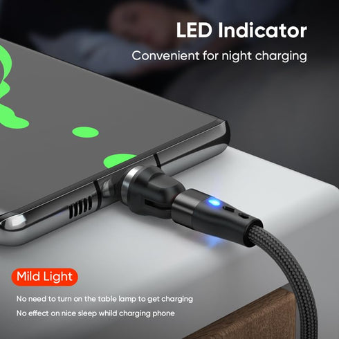 Magnetic Charging Cable, PD 60W USB C Cable Fast Charging, 7 pin 540° Rotation with Led Light, 480Mbps Data Transfer, 3 in 1 Cord for iPhone, Andr...